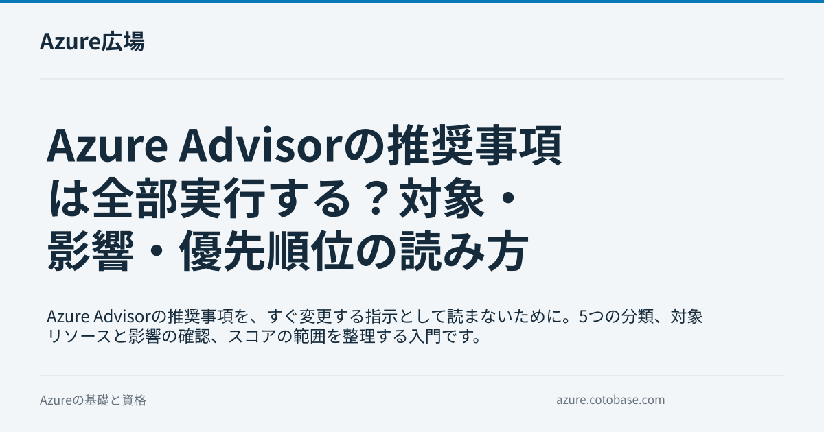 Azure Advisorの推奨事項は全部実行する？対象・影響・優先順位の読み方の記事タイトル画像