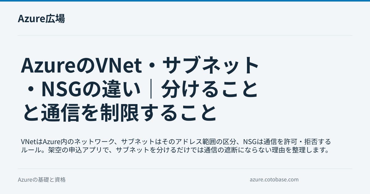 AzureのVNet・サブネット・NSGの違い｜分けることと通信を制限することの記事タイトル画像