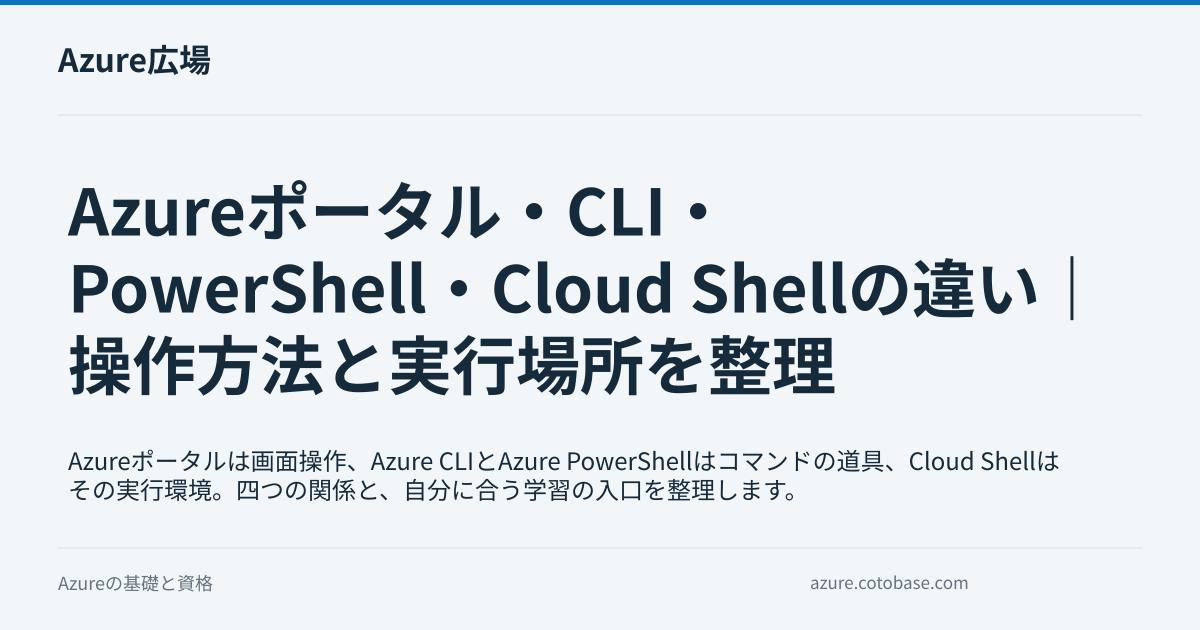 Azureポータル・CLI・PowerShell・Cloud Shellの違い｜操作方法と実行場所を整理の記事タイトル画像