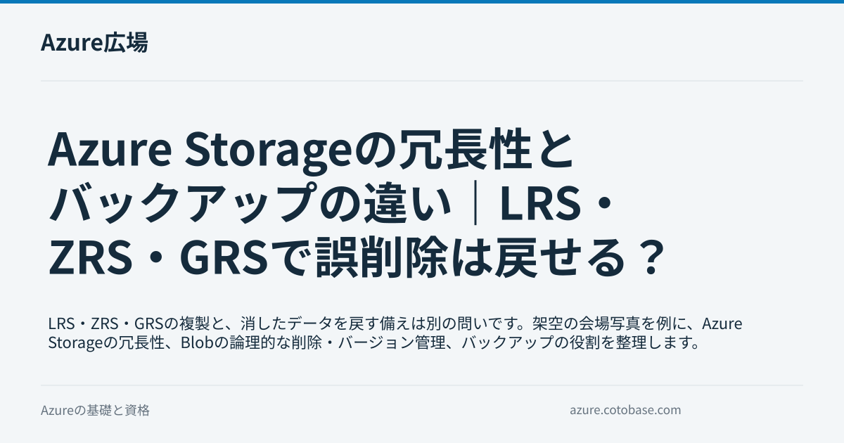 Azure Storageの冗長性とバックアップの違い｜LRS・ZRS・GRSで誤削除は戻せる？の記事タイトル画像