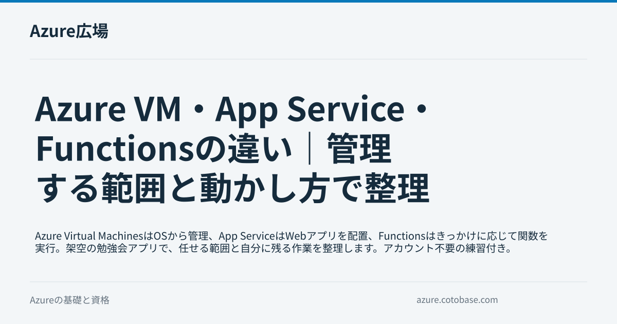 Azure VM・App Service・Functionsの違い｜管理する範囲と動かし方で整理の記事タイトル画像